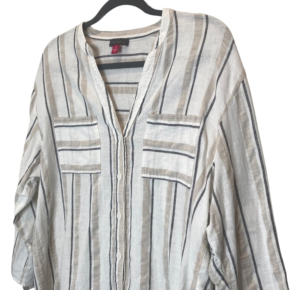 Vince Camuto Linen Stripe Button Down Shirt Size Medium - Picture 4 of 14